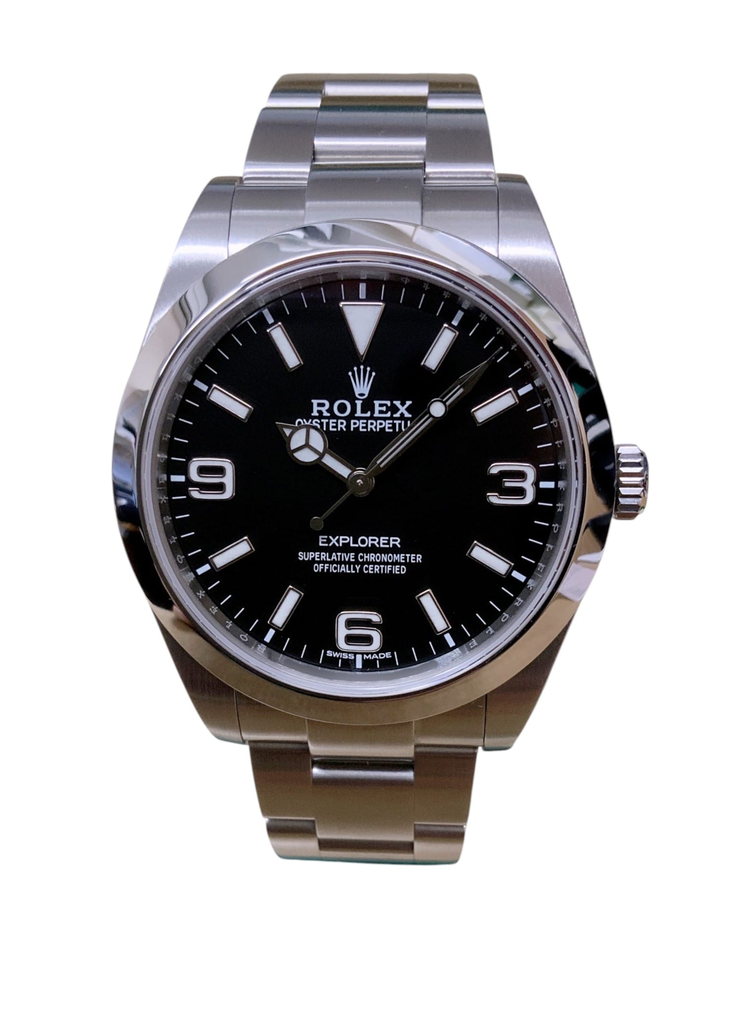 Pre-owned Rolex Explorer 39 ref 214270 in steel with black dial