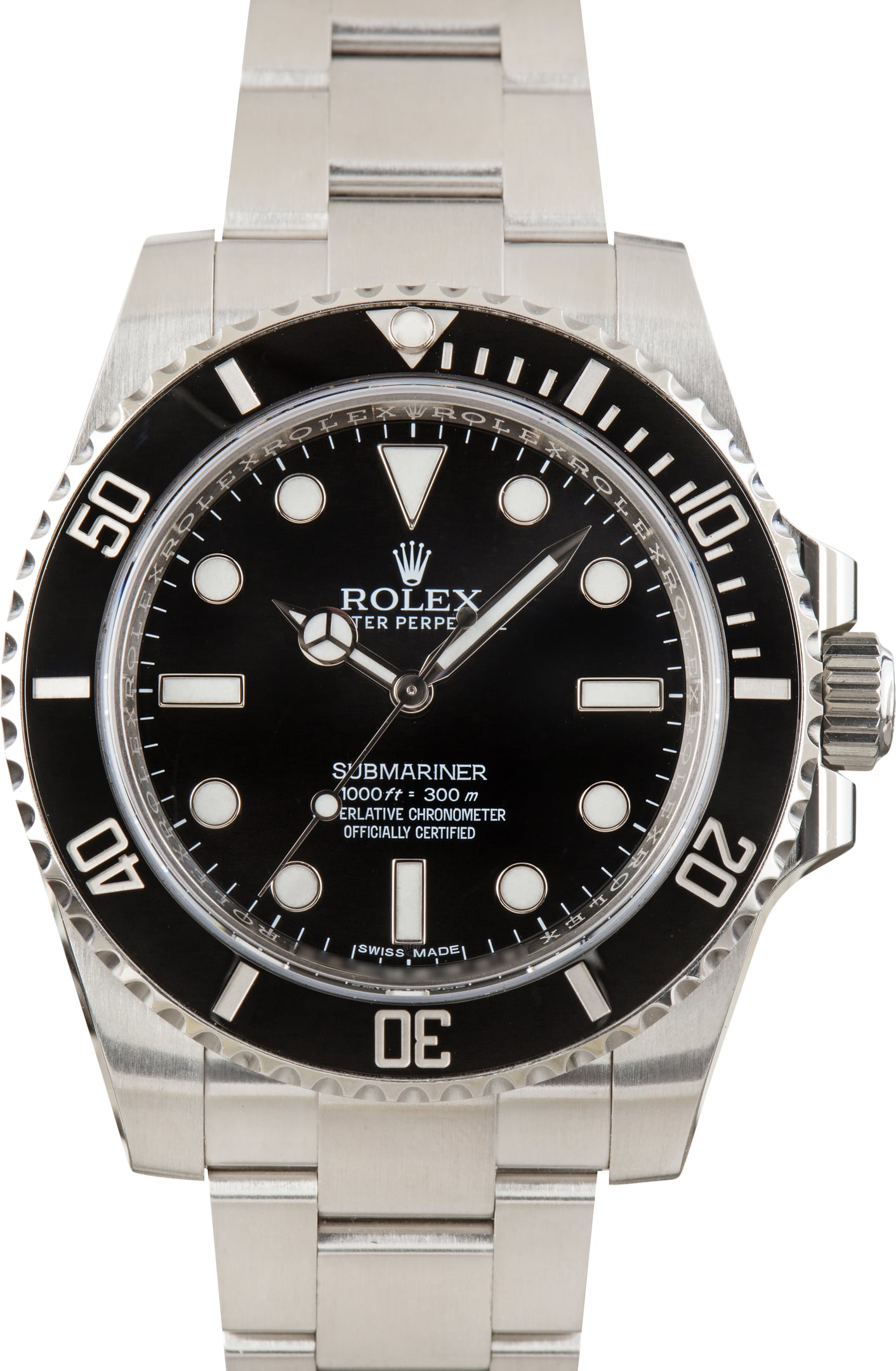 Rolex Submariner 114060, steel, black no-date dial — the modern steel Submariner benchmark.