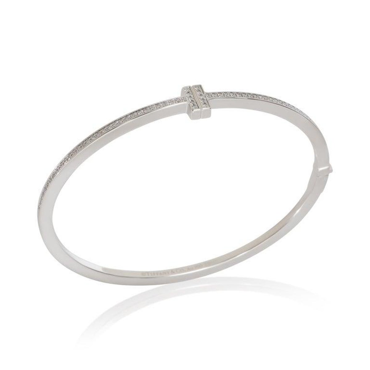 Pre-owned Tiffany T1 narrow hinged bangle in white gold with diamonds